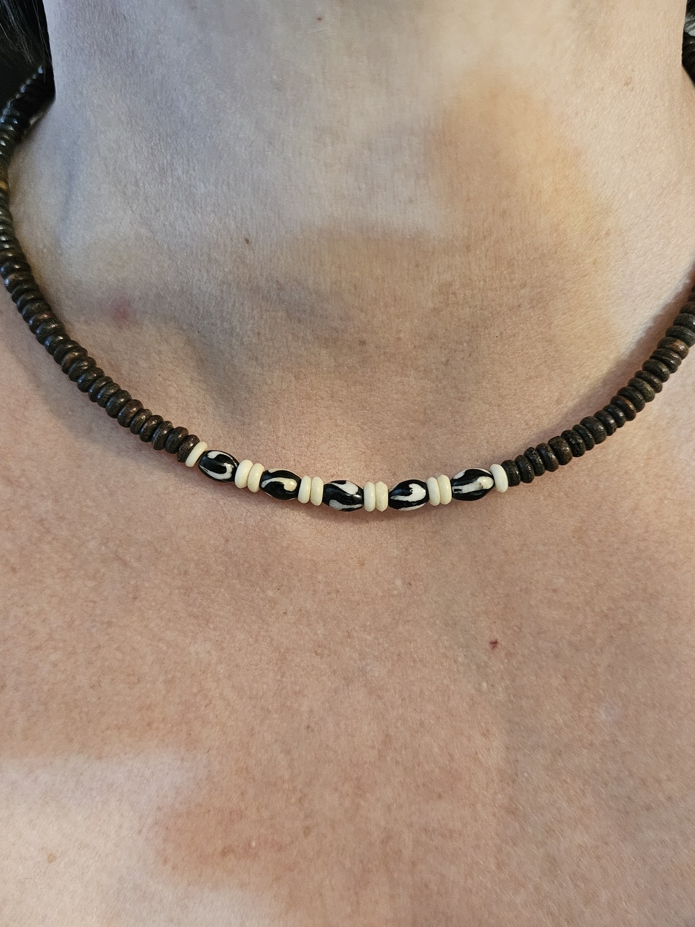 Handmade Black and Cream Beaded Choker Necklace